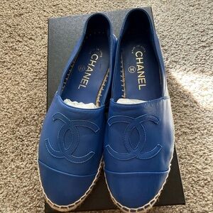 Authentic Unused Chanel Blue Lambskin Espadrilles